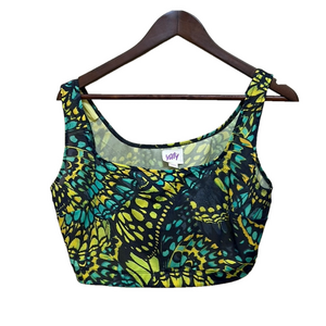 Yitty Fabletics Mesh Me Smoothing Bra Blue Yellow So Fly Pattern 3X Gym Workout